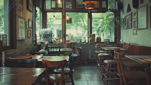 Vintage photos of restaurants or coffee shops from the past exude a nostalgic vibe, characterized by serene colors reminiscent of Polaroid images