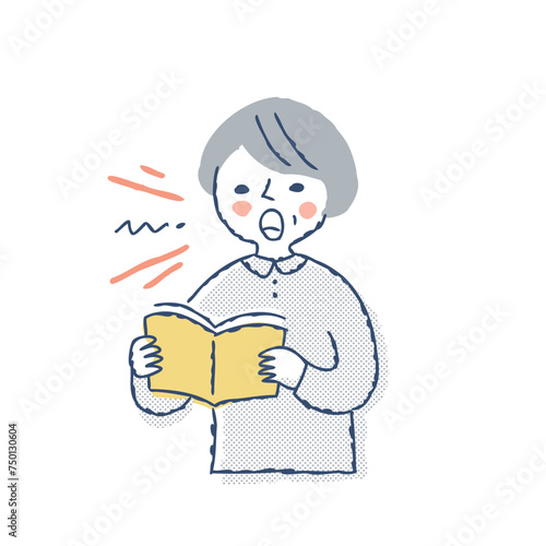 声を出して本を読んでいる女性