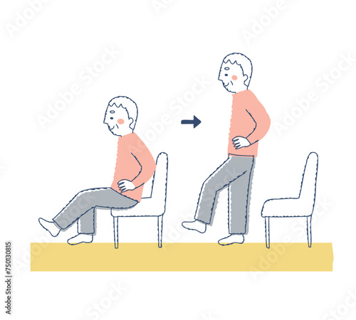 片足立ち運動をするシニア男性