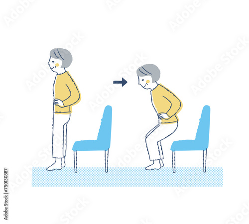 スクワット運動をするシニア女性