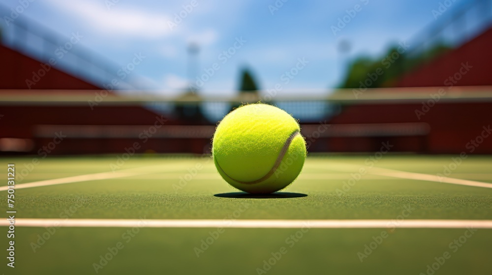 Tennis ball on tennis court with copy space for text