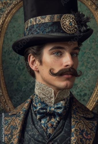 Handsome man in victorian period style suit. A person in steampunk attire
