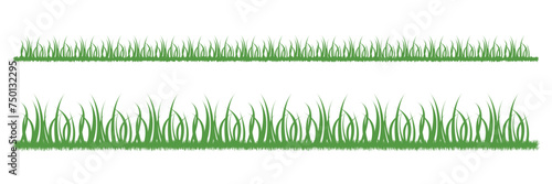 Green grass silhouette. Cartoon lines of plants and shrubs for boarding and framing, eco and organic logo element. Vector set spring bio field banner or fresh organic pasture.  white background.