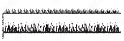 Green grass silhouette. Cartoon lines of plants and shrubs for boarding and framing, eco and organic logo element. Vector set spring bio field banner or fresh organic pasture.  white background.