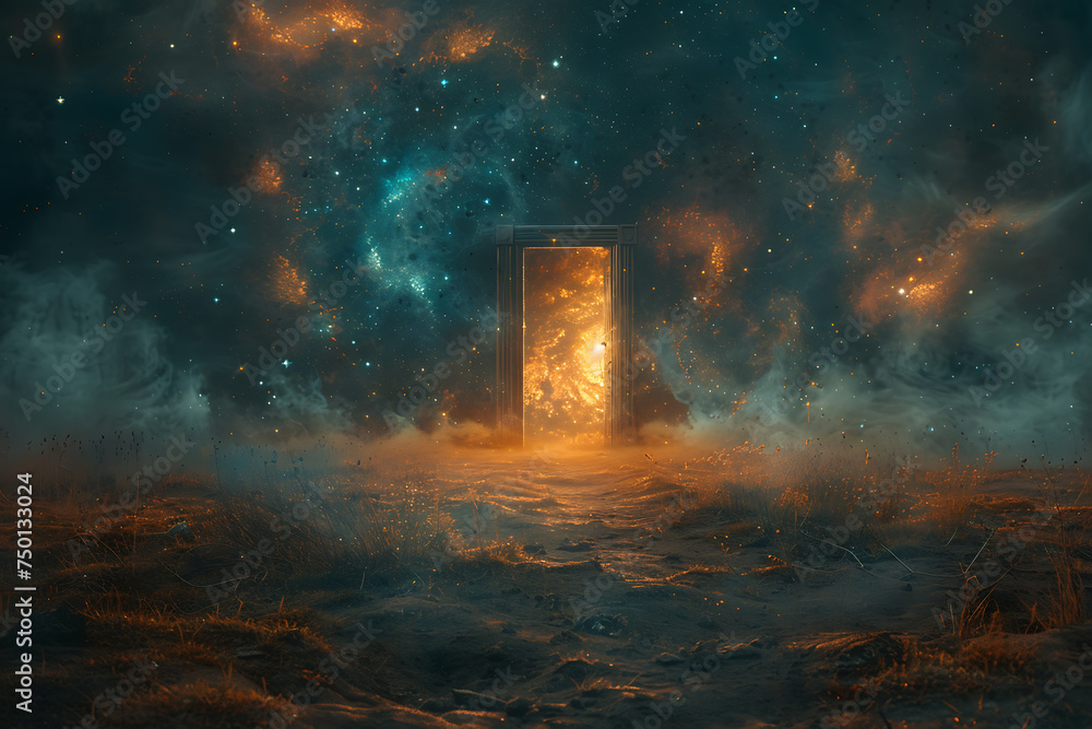 an open door beyond which is another world, freedom or opportunity.
