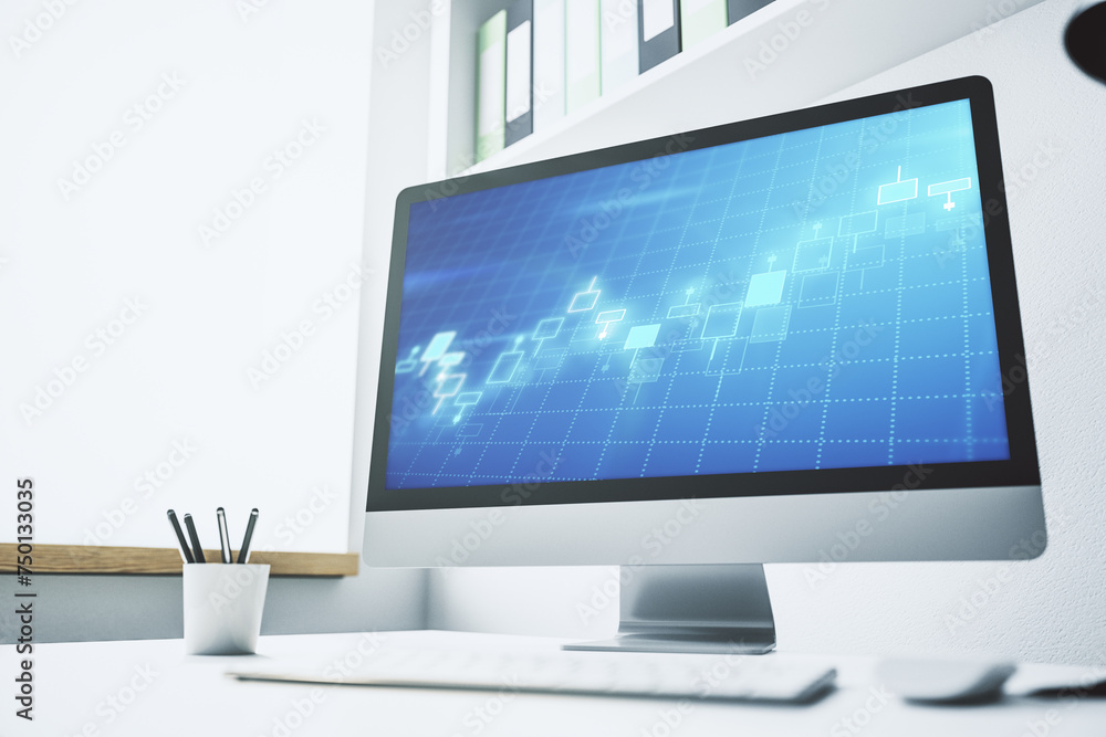 Modern computer display with abstract financial graph, financial and trading concept. 3D Rendering Modern computer display with abstract financial graph, financial and trading concept. 3D Rendering