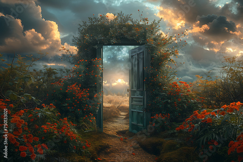 an open door beyond which is another world, freedom or opportunity.

