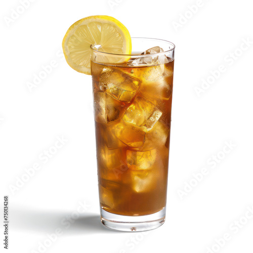 Iced tea with a lemon garnish isolated on transparent png.
