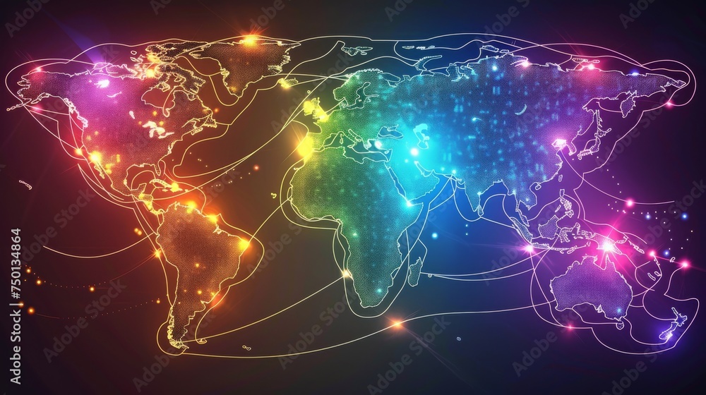 Global Map Illuminated With Neon Lights Global Map Illuminated With Neon Lights