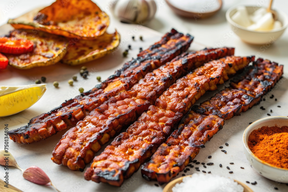Crispy and flavorful vegan bacon made from tempeh, a plant-based protein source