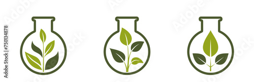 green sprout in flask icon set. eco friendly, organic and botanical symbols. isolated vector images