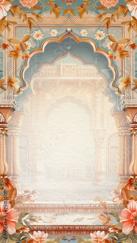elegant indian arch with floral elements, wedding invitations
