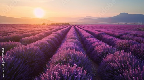 Vibrant lavender flowers flourishing in a sun-kissed field