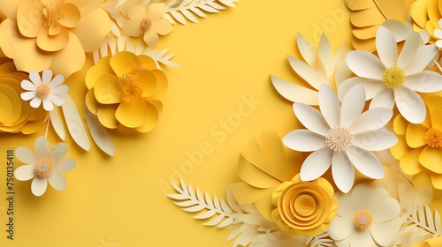 Spring summer yellow background with cut paper