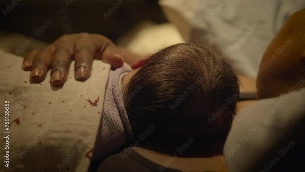 Black Woman with Curly Hair Resting in Delivery Room With Infant Child Black Woman with Curly Hair Resting in Delivery Room With Infant Child