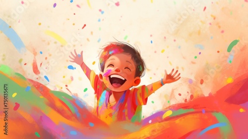 Indian kid playing with colors, holi celebrations background