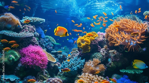 artificial intelligence image of a coral reef  with beautiful colors and even more beautiful wildlife and fish