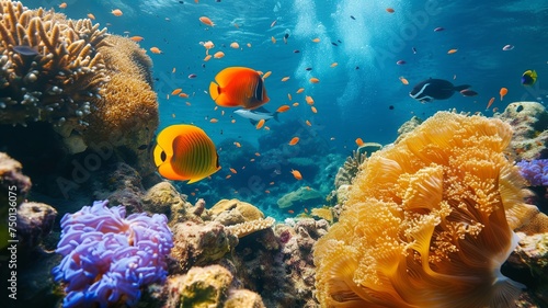 artificial intelligence image of a coral reef  with beautiful colors and even more beautiful wildlife and fish