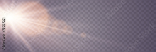 Sunlight special lens flare light effects. Glare of rays and light. On a transparent background.