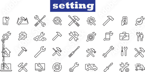 Repair line icons set. Screwdriver, Wrench, Hammer. Auto service. Vector