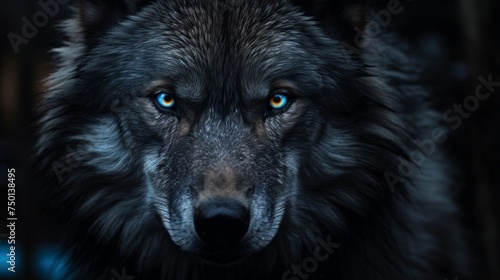 Close up portrait of a female gray wolf. A beautiful and dangerous beast of the forest.
