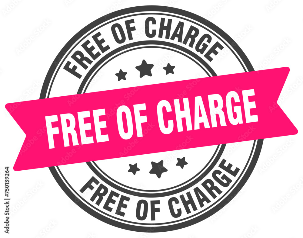 free of charge stamp. free of charge label on transparent background. round sign