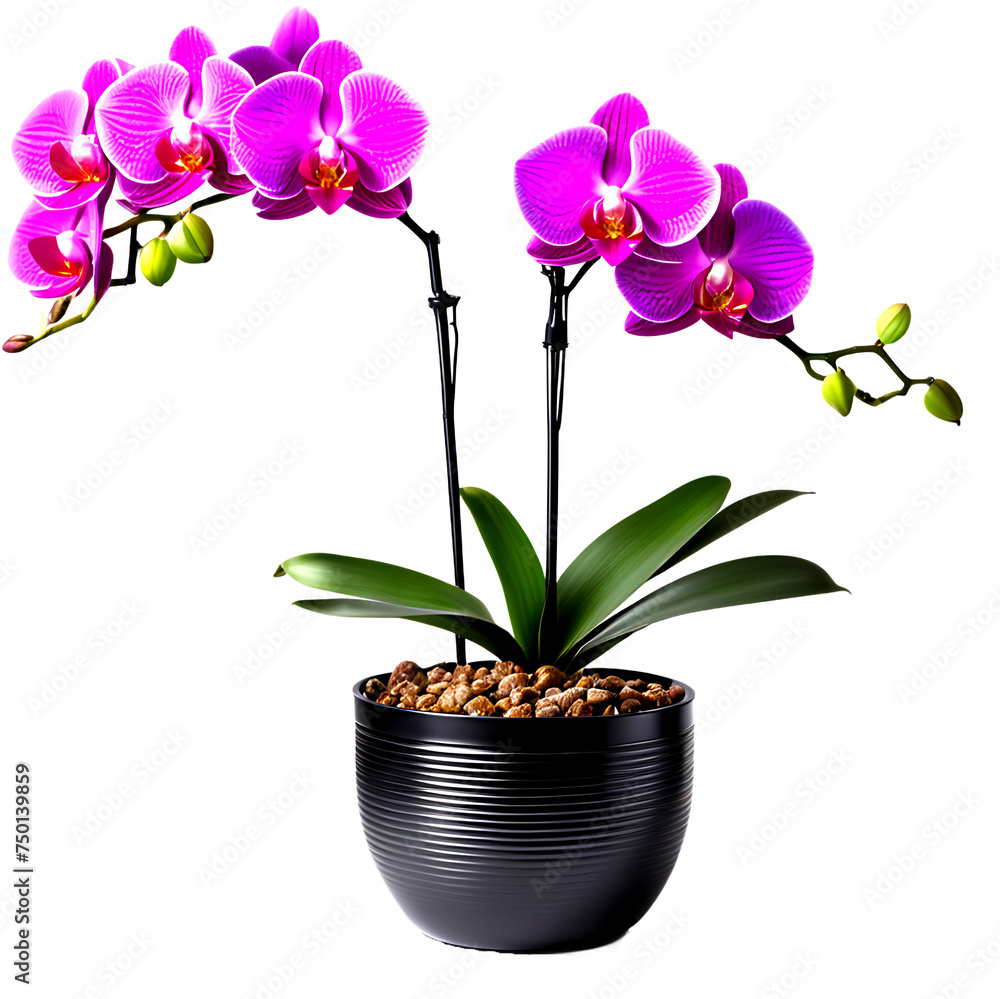 blooming orchids in a pot . transparent background blooming orchids in a pot . transparent background