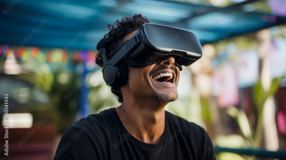 Immersive Virtual Reality Experience: People Wearing VR Goggles Immersive Virtual Reality Experience: People Wearing VR Goggles