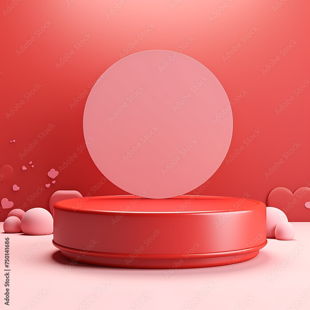 Realistic red 3D cylindrical podium with circle shaped background for valentine's day banner. Valentine's day minimal scene for products showcase, Promotional display. Generative Ai Realistic red 3D cylindrical podium with circle shaped background for valentine's day banner. Valentine's day minimal scene for products showcase, Promotional display. Generative Ai