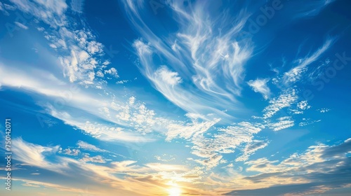 Sunset on blue sky. Blue sky with some clouds. blue sky clouds  summer skies  cloudy blue sky