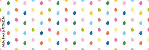 Easter eggs polka dot seamless pattern. Simple cut out colorful eggs for print, web banner, nursery. Childish vector illustration isolated on white background