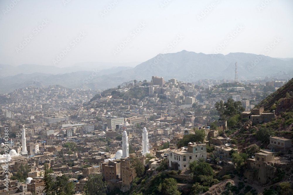 Yemen Taiz city panorama on a sunny winter day