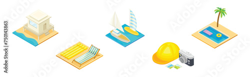 Beach Resort and Vacation Isometric Summer Object Vector Set