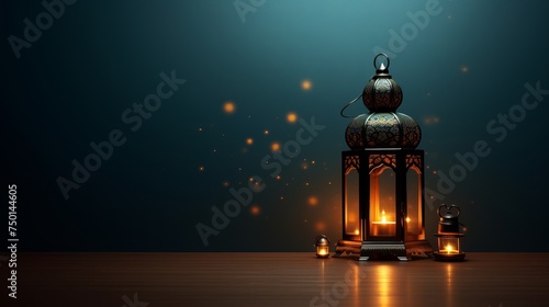 A 3D wallpaper captures the essence of Ramadan and Eid al-Fitr, featuring lanterns, walls, and a crescent moon. photo
