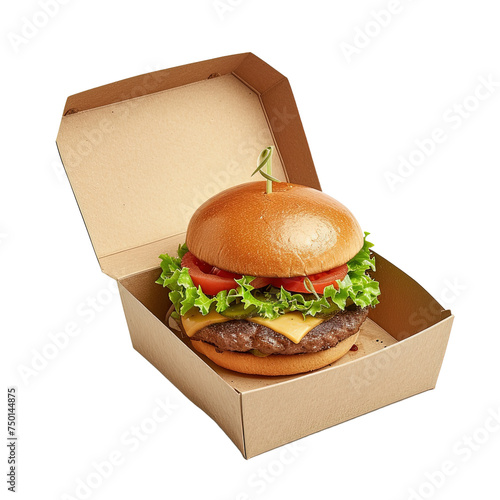 Craft brown burger eco box isolated on white or transparent background