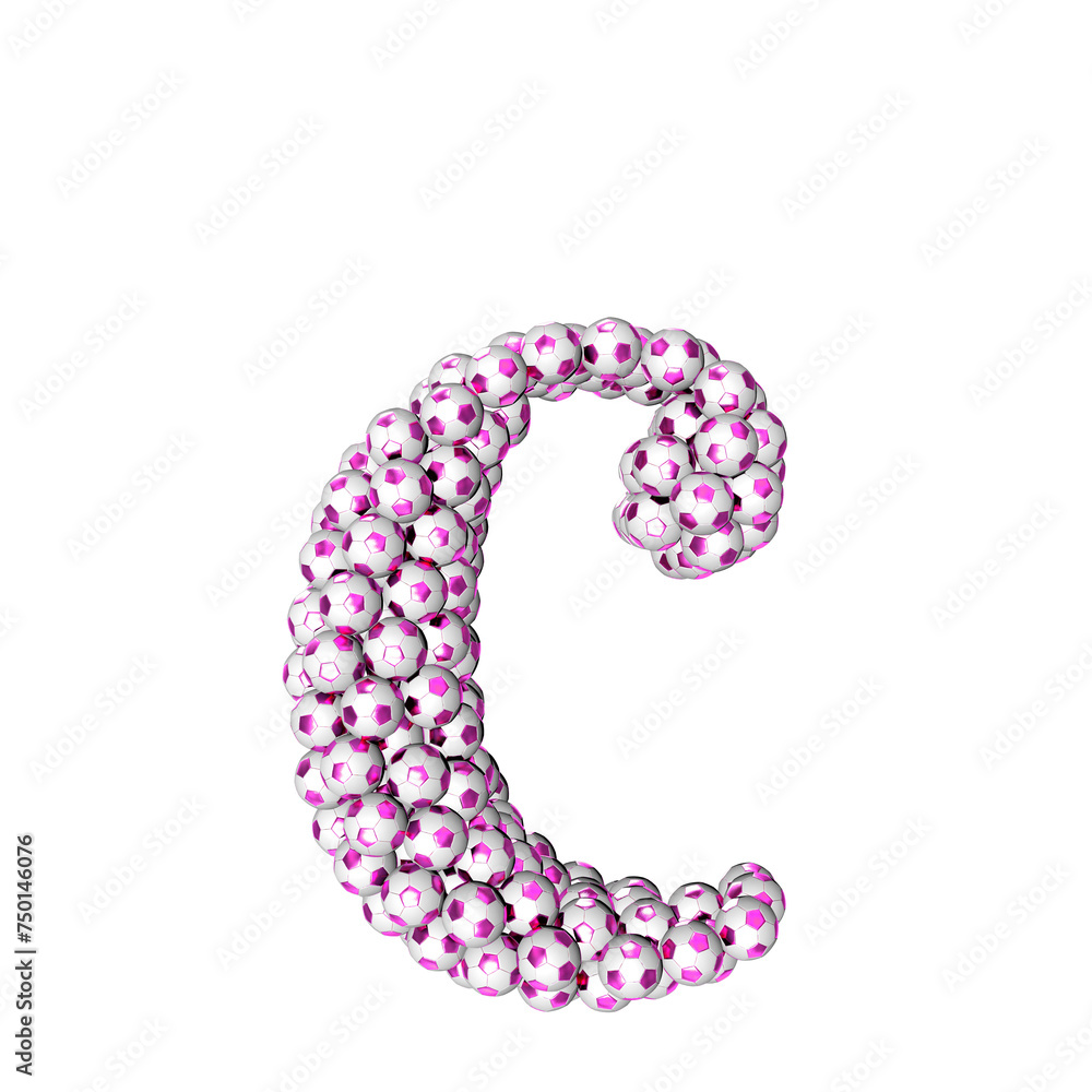 Symbols made from purple soccer balls. letter c
