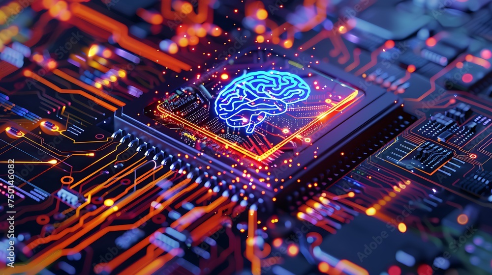 Fototapeta premium Intelligence and knowledge CPU chip with a brain at the center