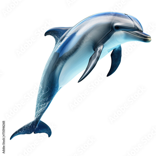 Cute dolphin jumping isolated on white or transparent background