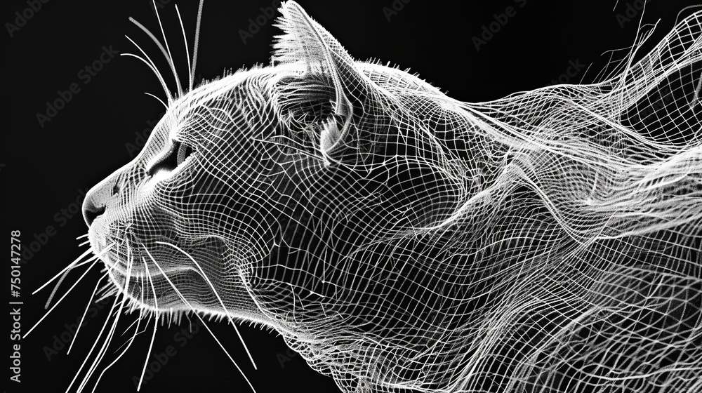 A close-up of the cat's face in grid style. Illustration for cover, card, postcard, interior design, poster, brochure or presentation.