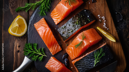 fresh sliced salmon on the table