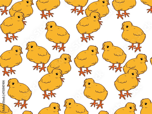 Chicks seamless pattern. Easter, agroculture, organic farming background for poster, flyer, farm products package, wrapping paper, book design. poultry farming and egg production symbol.