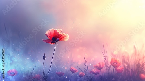 Close-up of a beautiful single single poppy flower. Digital Art. Natural background. Illustration for cover, interior design, decor, packaging, invitations, print. photo