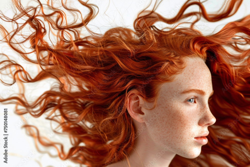 Portrait of a girl in motion with flying hair