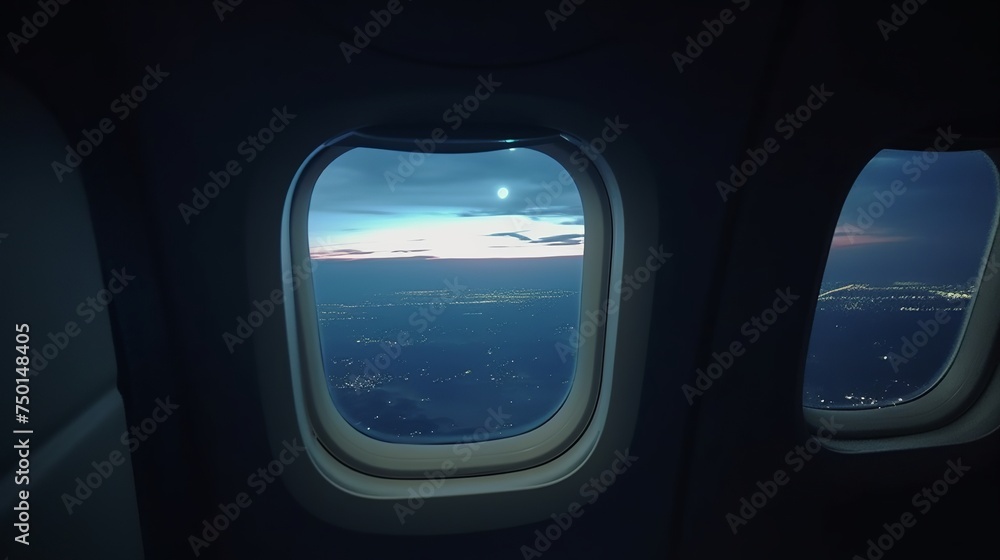 Enjoying the view of the moon through a plane window captures the essence of Ramadan Mubarak.