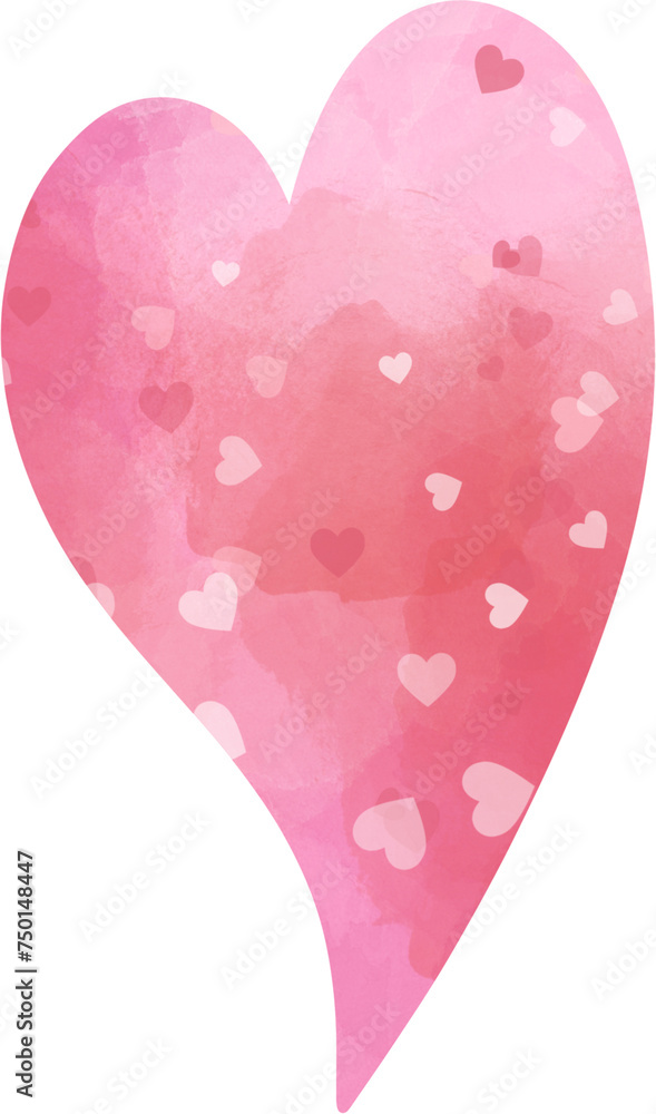 Cartoon romantic pink heart, simple illustration, isolated on white background