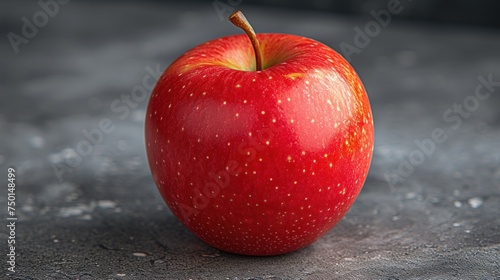 a close up of a red apple on a gray surface with a black and white photo of the inside of the apple. photo