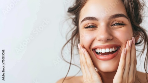 The girl's captivating smile radiates warmth, highlighting her radiant and perfectly-maintained teeth.