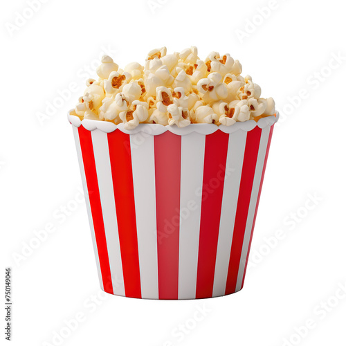 Paper striped bucket with popcorn on Transparent Background PNG Generative AI