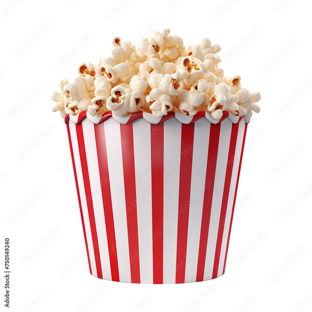Paper striped bucket with popcorn on Transparent Background PNG Generative AI