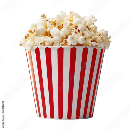 Paper striped bucket with popcorn on Transparent Background PNG Generative AI